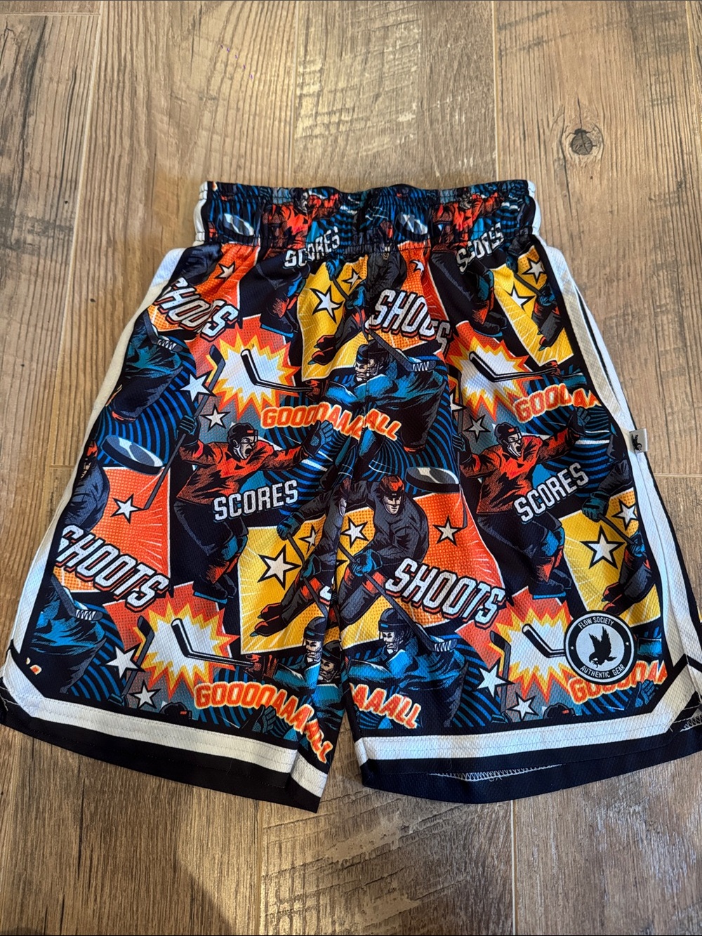 Flow Society Boys' Hockey Athletic Shorts - Blue/Orange/Yellow Size Smal